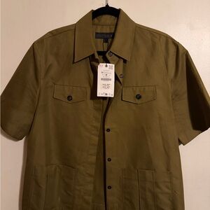 Women’s Olive Short-Sleeve Utility Shirt Jacket
